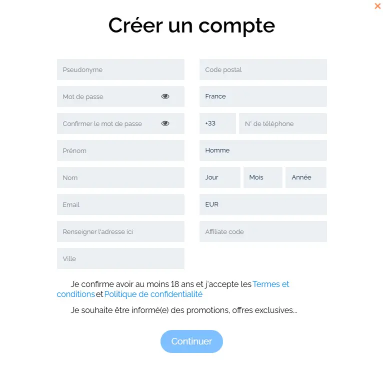 Processus d'inscription ALEXANDER CASINO